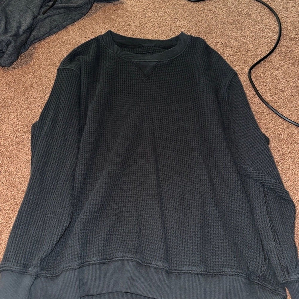 Aerie Black Crewneck Sweater Soft Cotton Ribbed